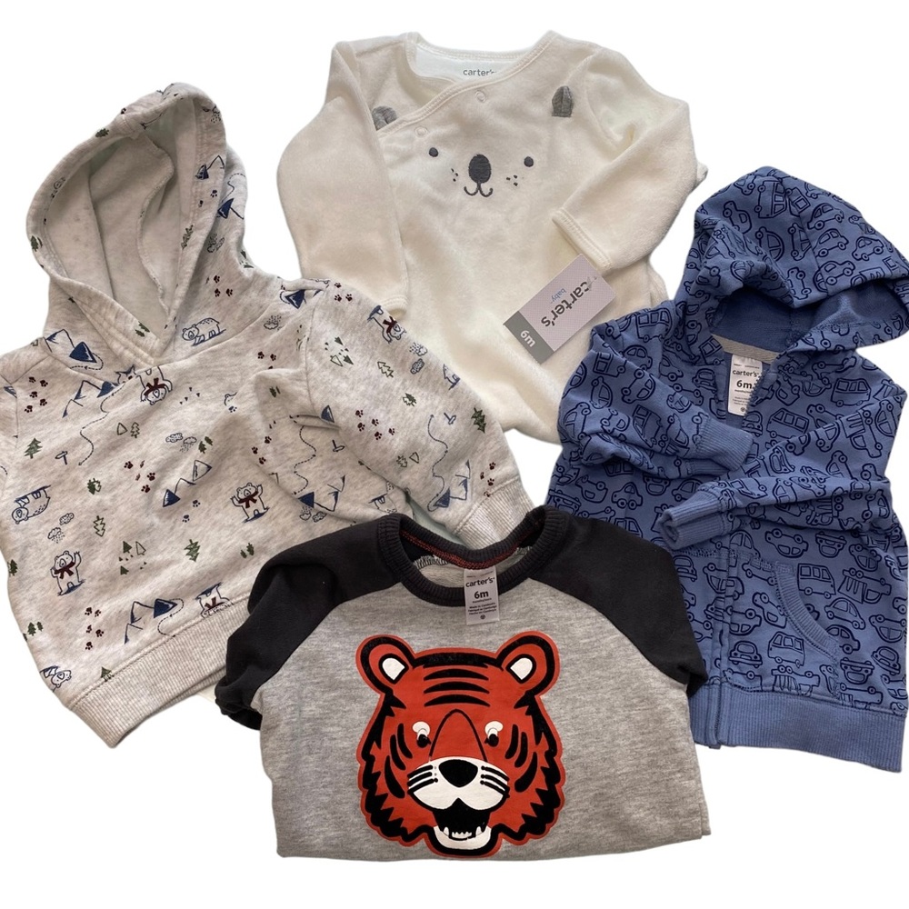 Carters set of four lot 6-9M zip up sweaters and a one piece